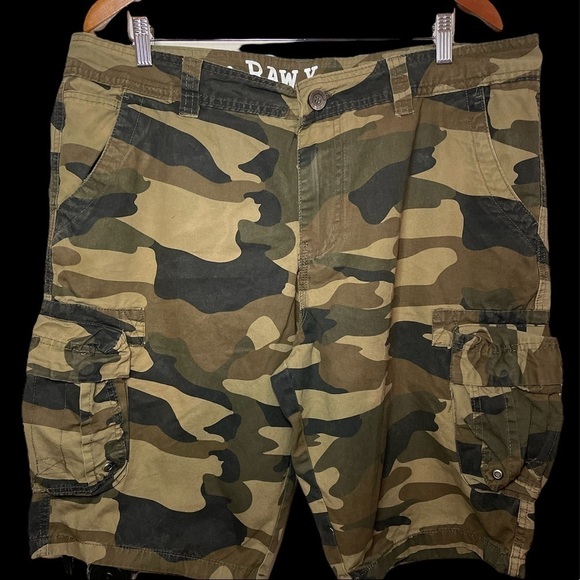 Raw x Men's Cotton Straight Military Cargo Shorts Camouflage - Picture 3 of 7